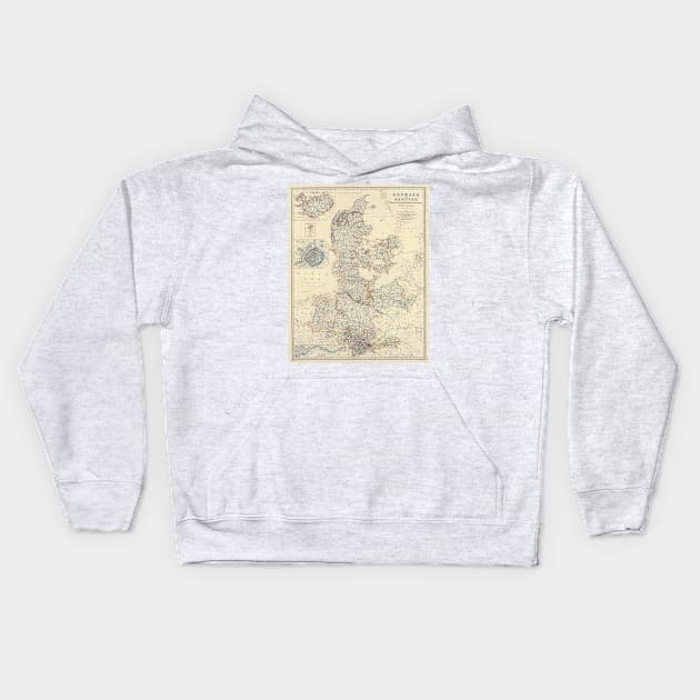 Vintage Map of Denmark (1861) Kids Hoodie by Bravuramedia